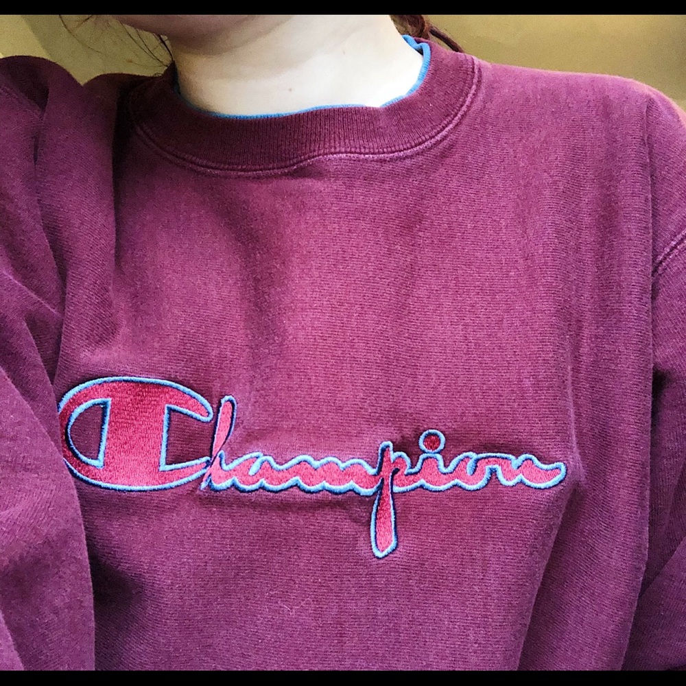 90s Maroon and Blue Champion Crew Neck